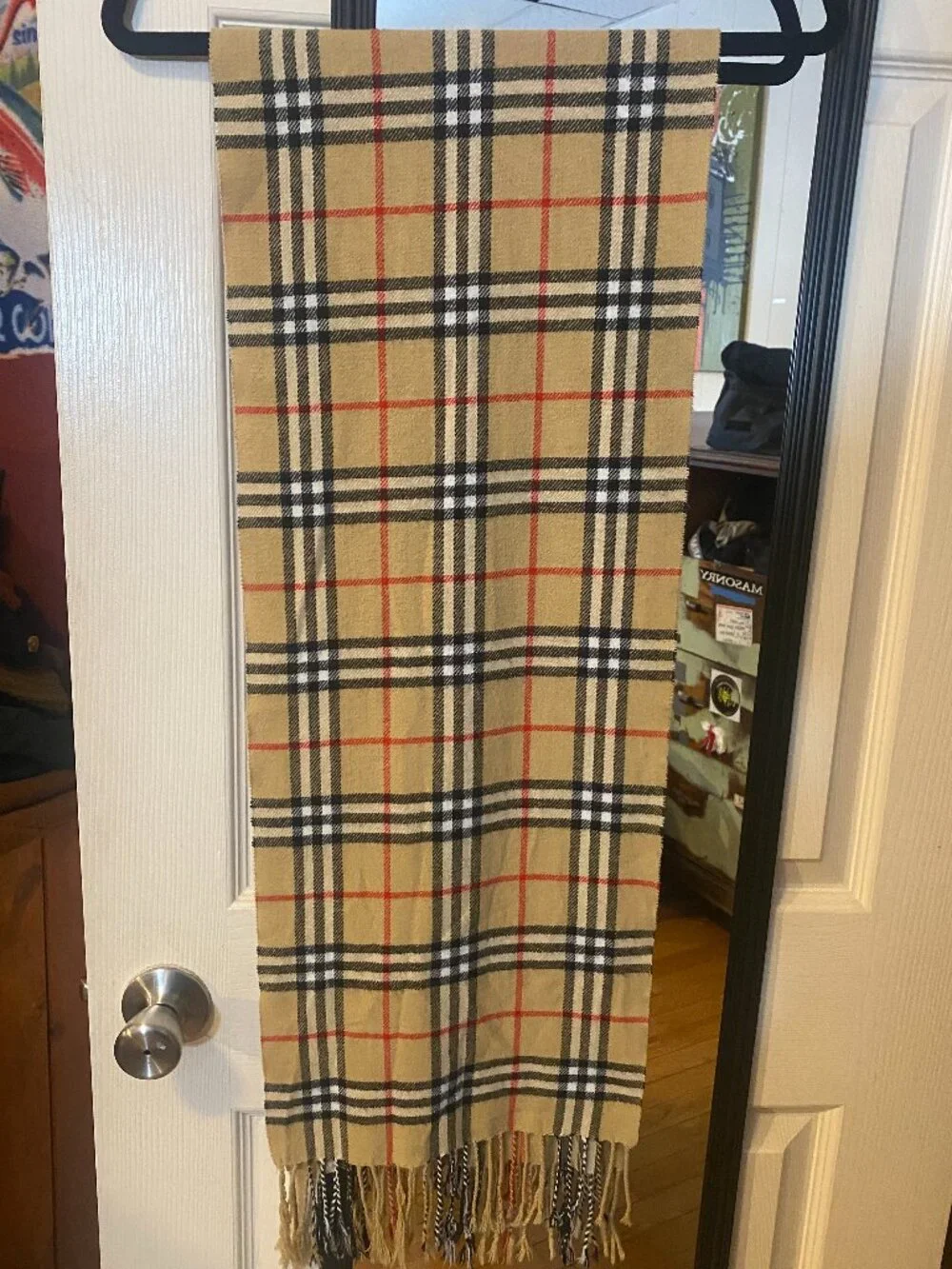 Burberry 100% Cashmere Nova Check Plaid Fringe Scarf England